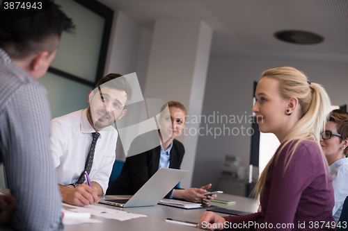 Image of business people group on meeting at modern startup office