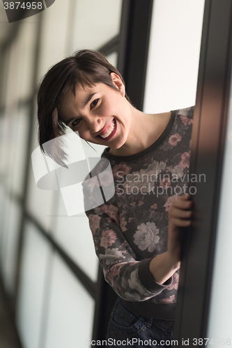 Image of portrait of business woman in casual clothes at startup office