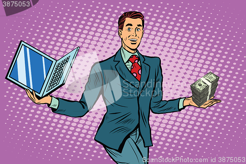 Image of Businessman selling laptops