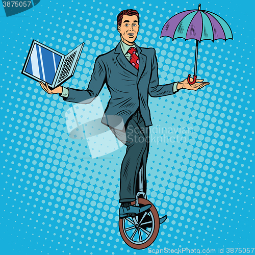 Image of Businessman on unicycle business balance