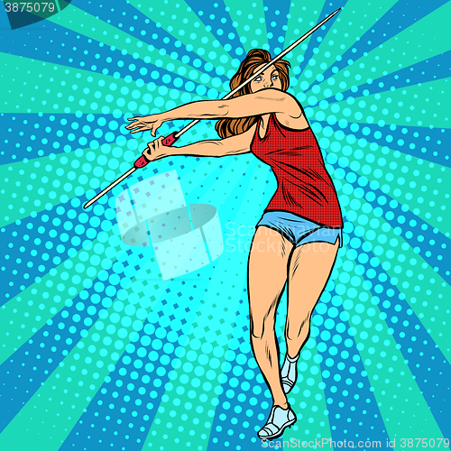 Image of girl athlete throwing javelin, athletics summer games