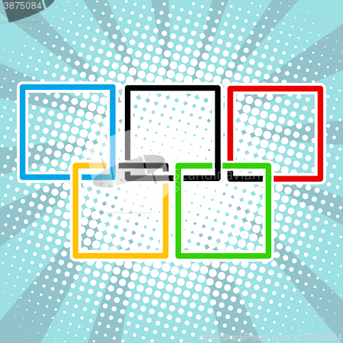 Image of Five sports rings square black blue red green yellow