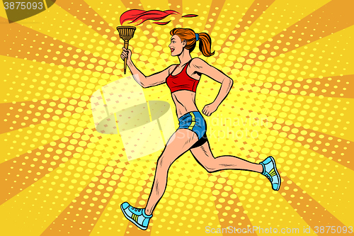 Image of The girl athlete torchbearer sports fire summer games