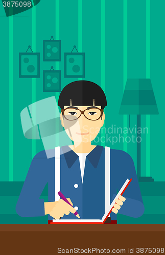 Image of Reporter with writing-pad.