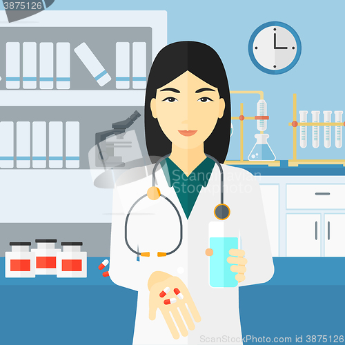 Image of Pharmacist giving pills.