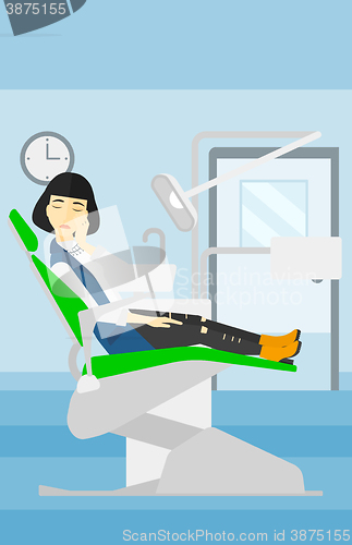 Image of Woman suffering in dental chair.