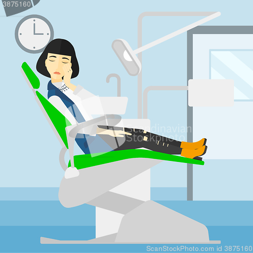 Image of Woman suffering in dental chair.