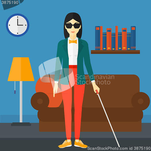 Image of Blind woman with stick.