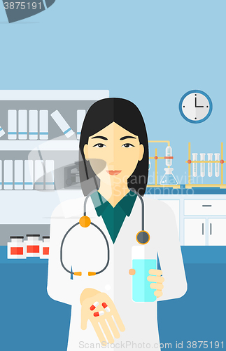 Image of Pharmacist giving pills.