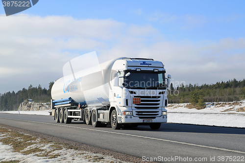 Image of White Scania Semi Tank Truck in ADR Haul