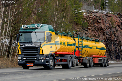 Image of Colorful Scania Tank Truck on the Road