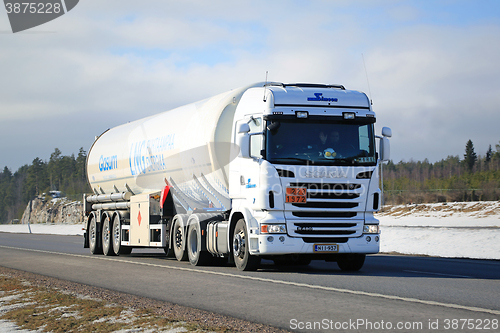 Image of White Scania Semi in ADR Transport