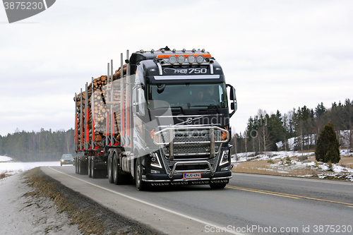 Image of Volvo FH16 Logging Truck Hauls Pulp Wood