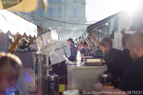 Image of People enjoing outdoor street food festival in Ljubljana, Slovenia.