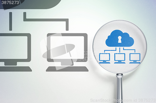 Image of Cloud computing concept:  Cloud Network with optical glass on digital background