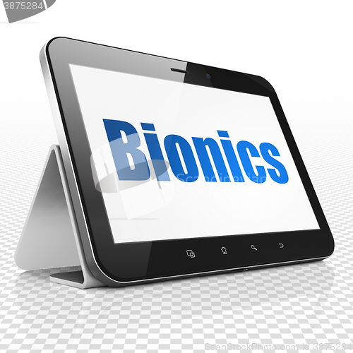 Image of Science concept: Tablet Computer with Bionics on display