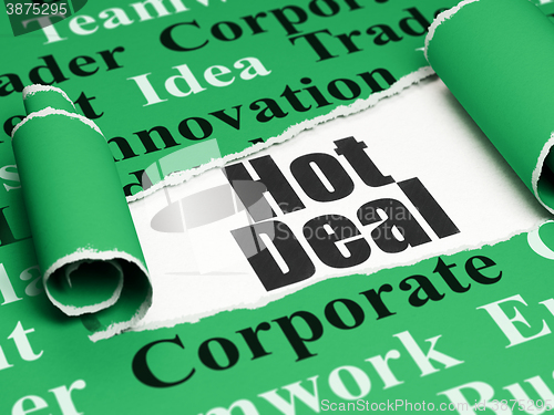 Image of Finance concept: black text Hot Deal under the piece of  torn paper