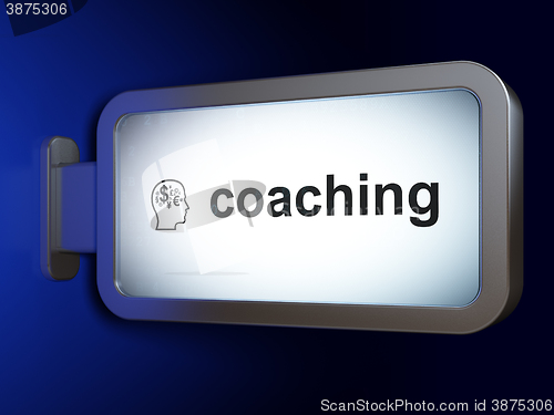 Image of Education concept: Coaching and Head With Finance Symbol on billboard background