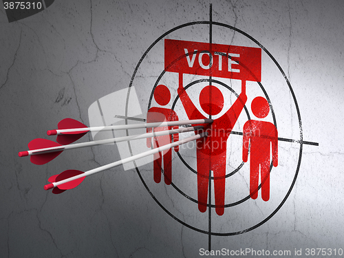 Image of Politics concept: arrows in Election Campaign target on wall background