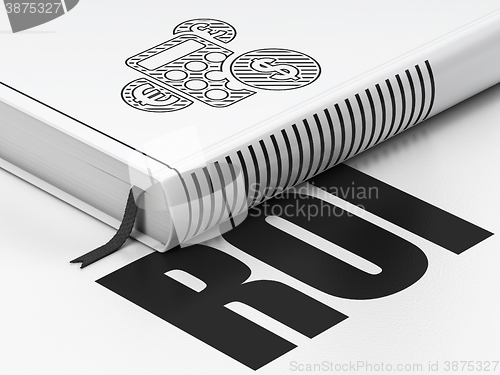 Image of Business concept: book Calculator, ROI on white background