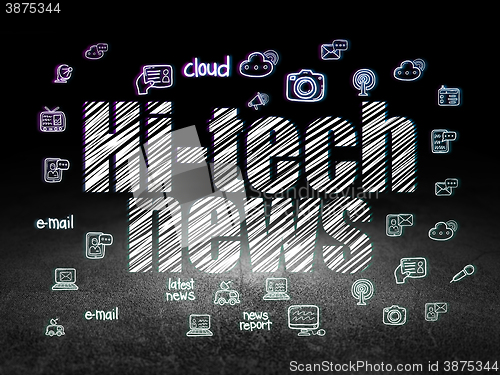 Image of News concept: Hi-tech News in grunge dark room