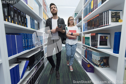 Image of students group  in school  library