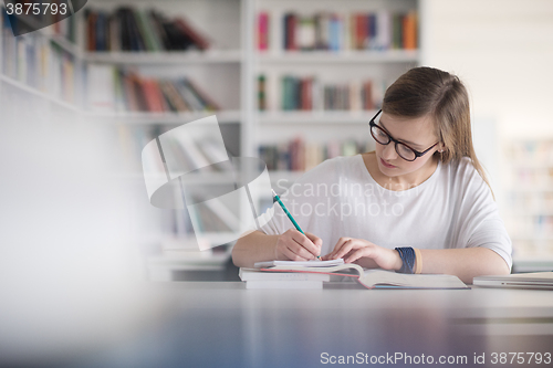 Image of female student study in school library