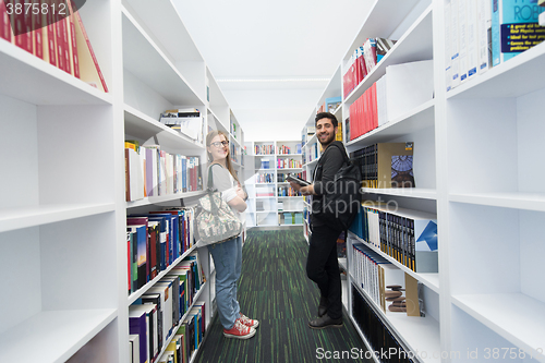 Image of students group  in school  library