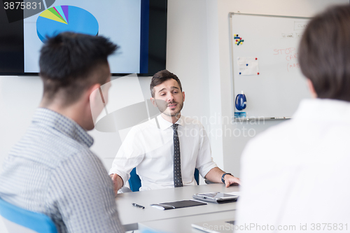 Image of young business people group on team meeting at modern office