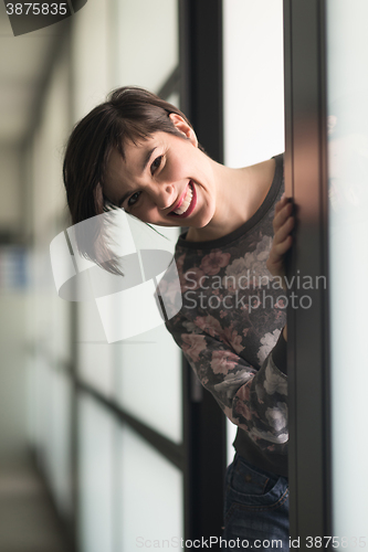 Image of portrait of business woman in casual clothes at startup office