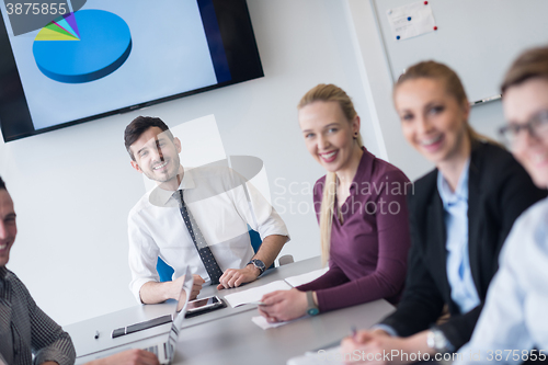 Image of young business people group on team meeting at modern office