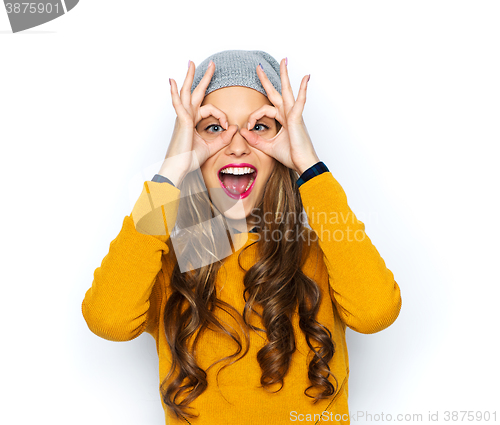 Image of happy young woman or teen girl having fun