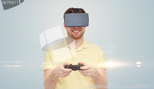 Image of man in virtual reality headset or 3d glasses