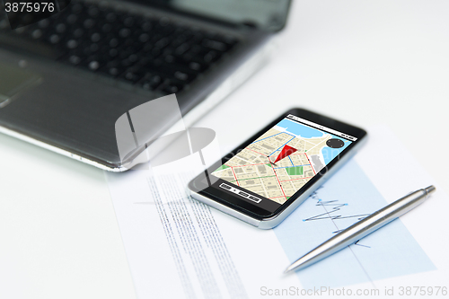 Image of close up of smartphone with gps navigator map
