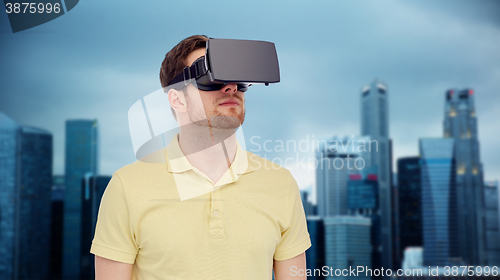 Image of man in virtual reality headset or 3d glasses