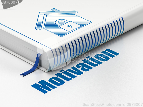 Image of Finance concept: book Home, Motivation on white background