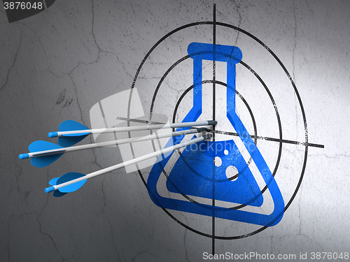 Image of Science concept: arrows in Flask target on wall background