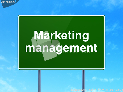Image of Advertising concept: Marketing Management on road sign background