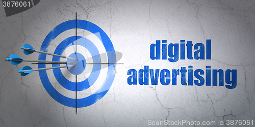 Image of Advertising concept: target and Digital Advertising on wall background