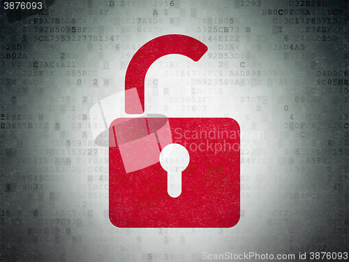 Image of Security concept: Opened Padlock on Digital Paper background