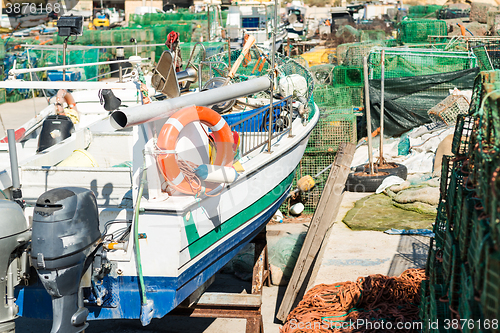 Image of Old fisherboat in a shipyard