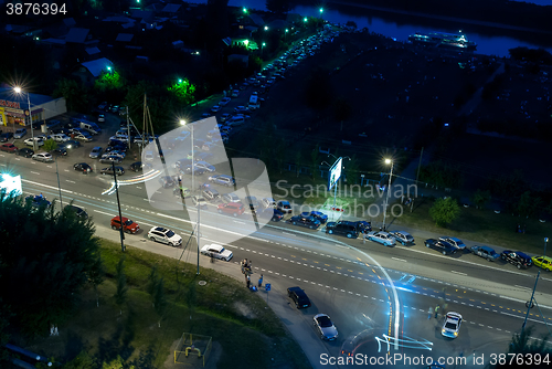 Image of Cars along road and post of traffic police. Tyumen