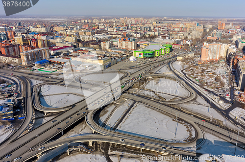 Image of Aerial view on M.Torez street bridge. Tyumen