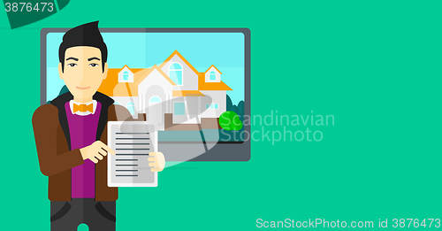 Image of Real estate agent offering house.