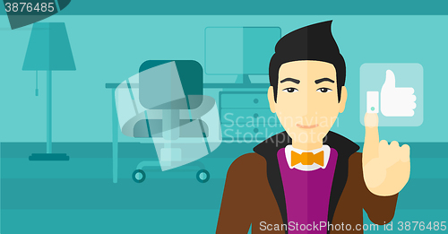 Image of Man pressing like button.