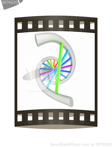 Image of DNA structure model on white. The film strip
