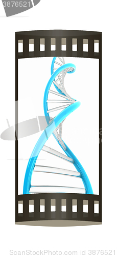 Image of DNA structure model on white. The film strip