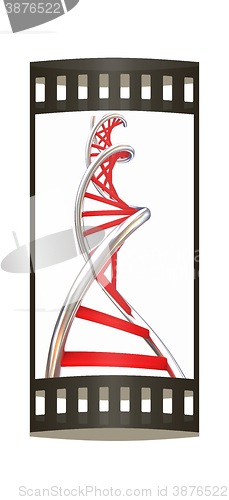 Image of DNA structure model on white. The film strip