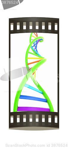 Image of DNA structure model on white. The film strip