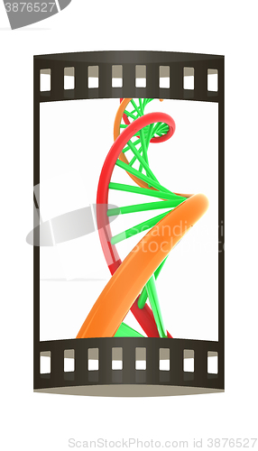 Image of DNA structure model on white. The film strip